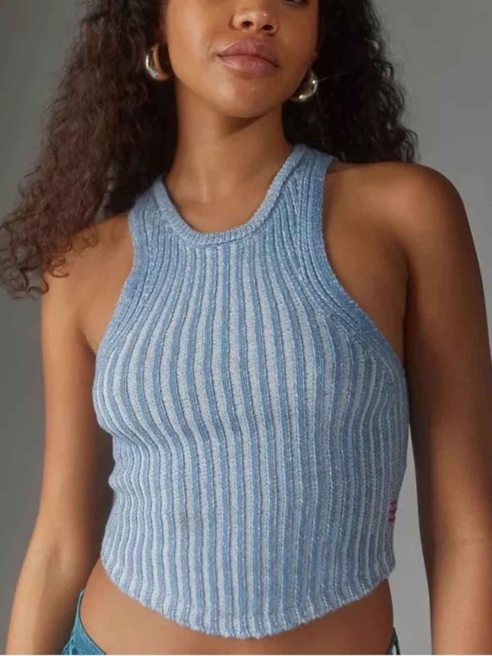 BDG Sadie Ribbed Racerback Knit Tank Top - Light Blue
